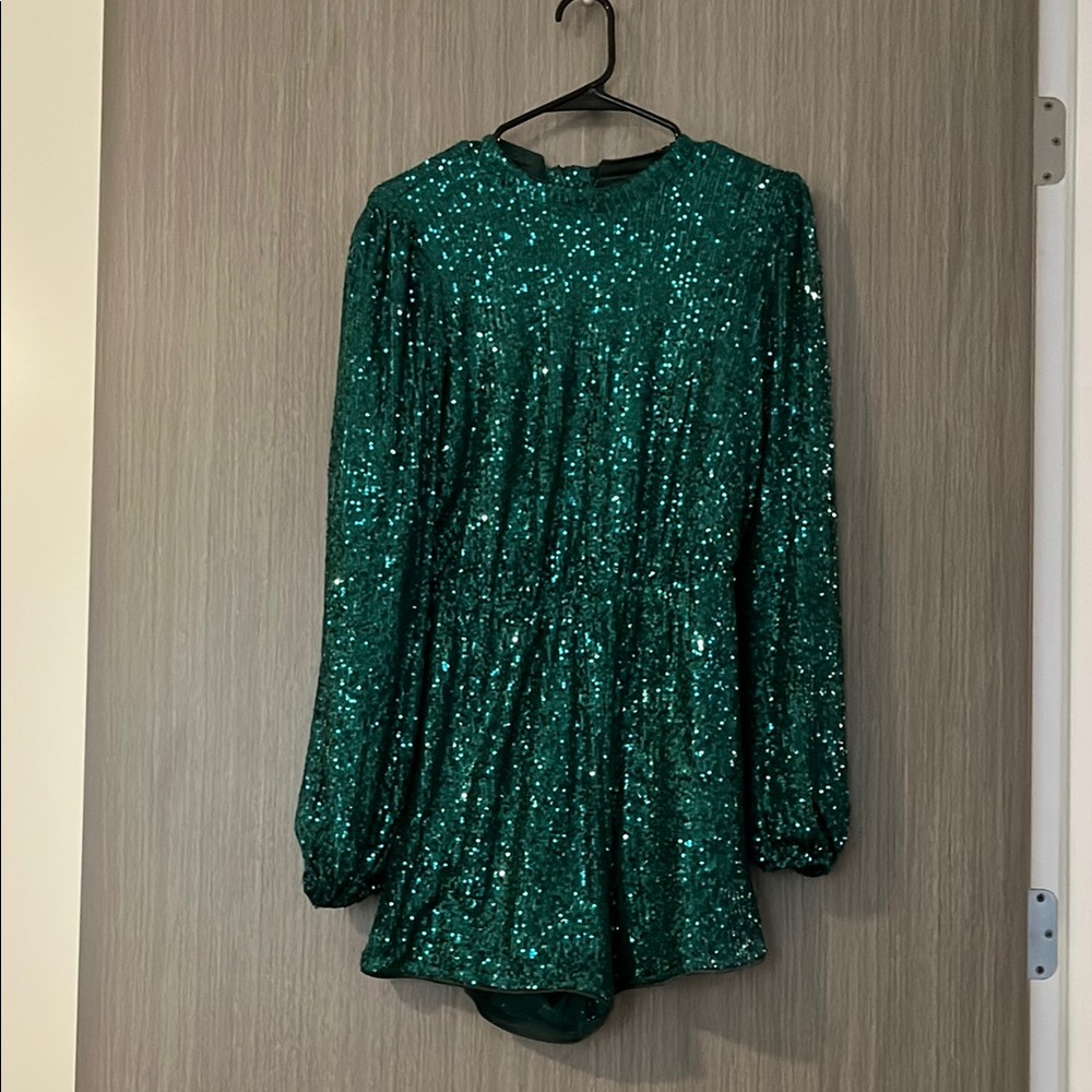 Lulu's Green Sequin Long Sleeve Romper